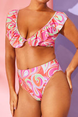 Abstract Print High Waisted Bikini Bottoms