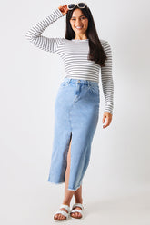 Denim Split Detail Midi Skirt
