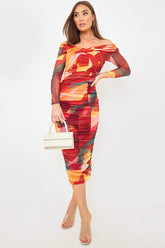 Contrast Mesh Twist Midi Dress