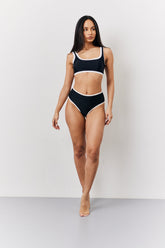 Black Contrast Binding High Waist Bikini Bottoms