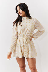 Cream Gold Fleck Detail High Neck Belted Playsuit