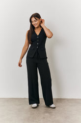 Elasticated Mid Rise Wide Leg Trouser