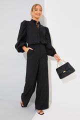 Cotton Puff Sleeve Tie Front Blouse