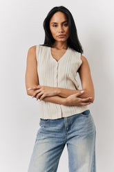 Ecru Ribbed Button Up Knitted Waistcoat