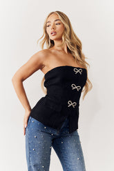 Black Boucle Bow Detail Bandeau Top