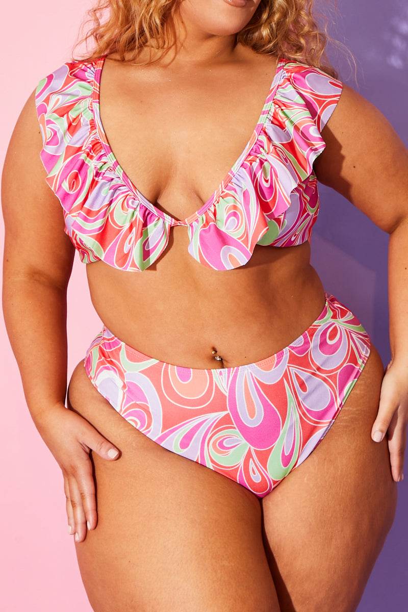 Abstract Print High Waisted Bikini Bottoms