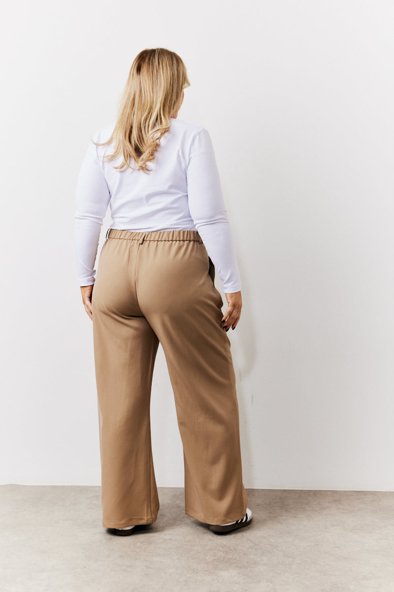 Adjustable Waist Pleat Wide Leg Trouser