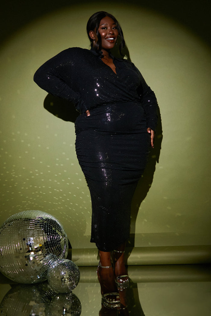 Disco Sequin Ruched Midaxi Dress