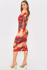 Contrast Mesh Twist Midi Dress