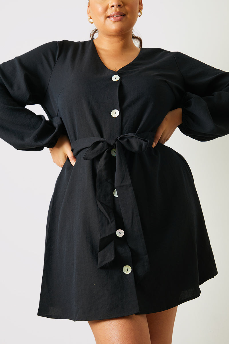 Balloon Sleeve Button Down Mini Dress