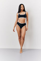 Black Contrast Binding High Waist Bikini Bottoms