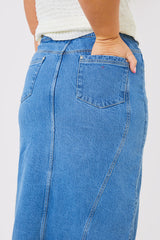 Denim Split Midaxi Skirt