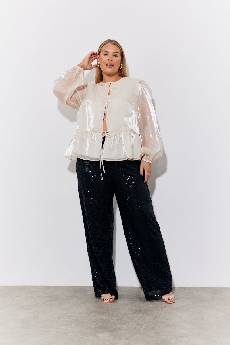 Black Sequin Wide Leg Trouser