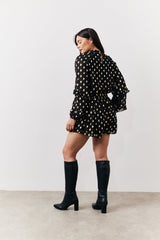 Black Foil Detail Chiffon Shorts