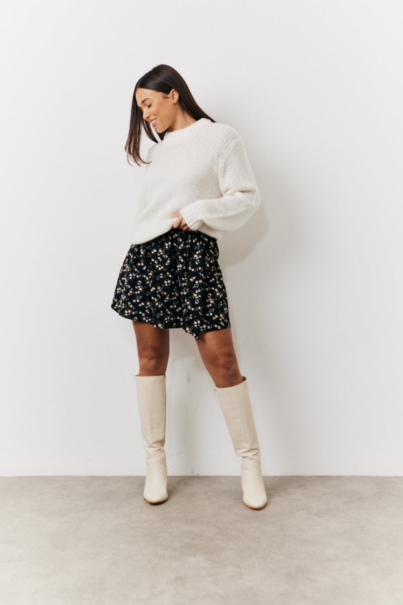 Black Floral Flippy Mini Skirt