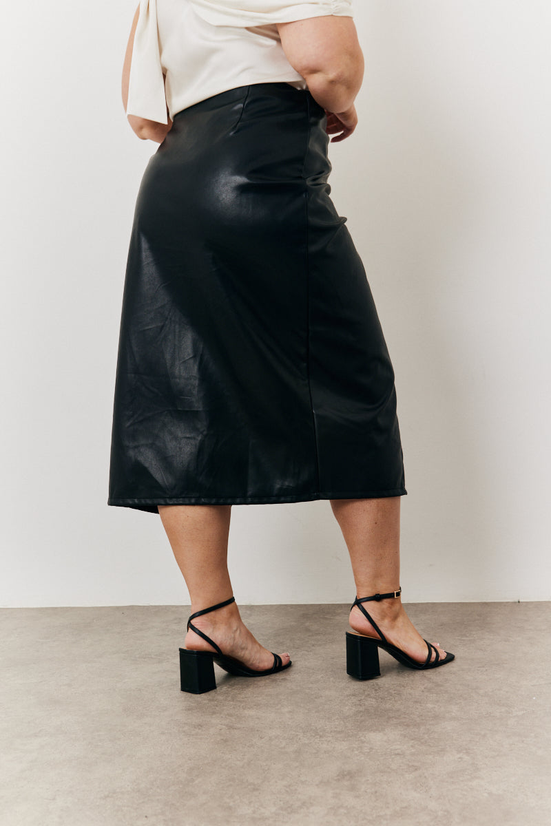 Faux Leather Wrap Skirt