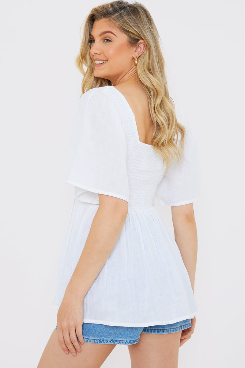 Button Front Shirred Bust Top