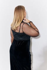 Black Metallic Detail Mesh Long Sleeve Top