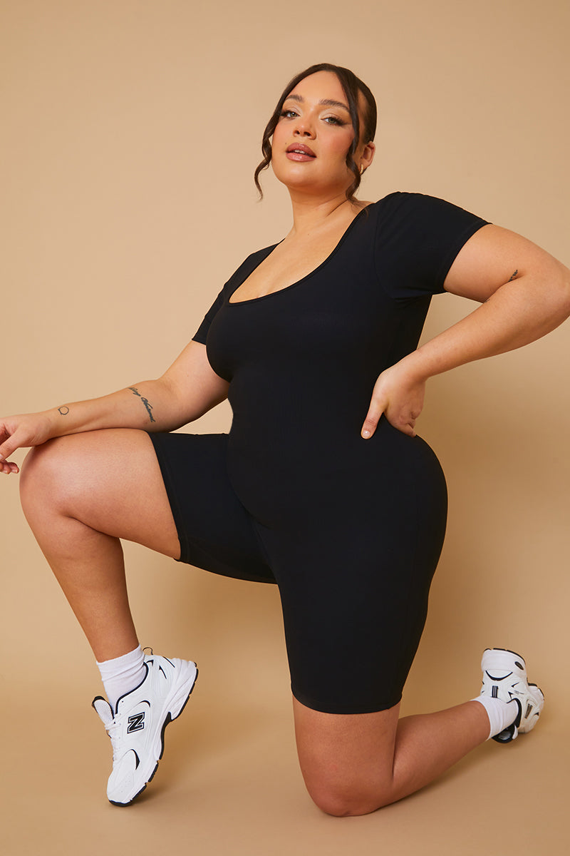 Built-In Bra Short Sleeve Sculpt and Control Short Unitard