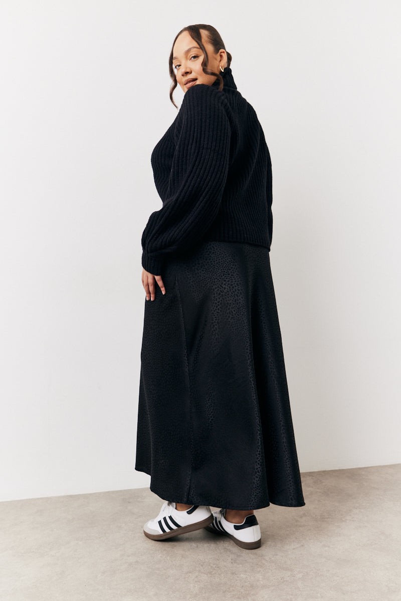 Black Jacquard Printed Slip Skirt