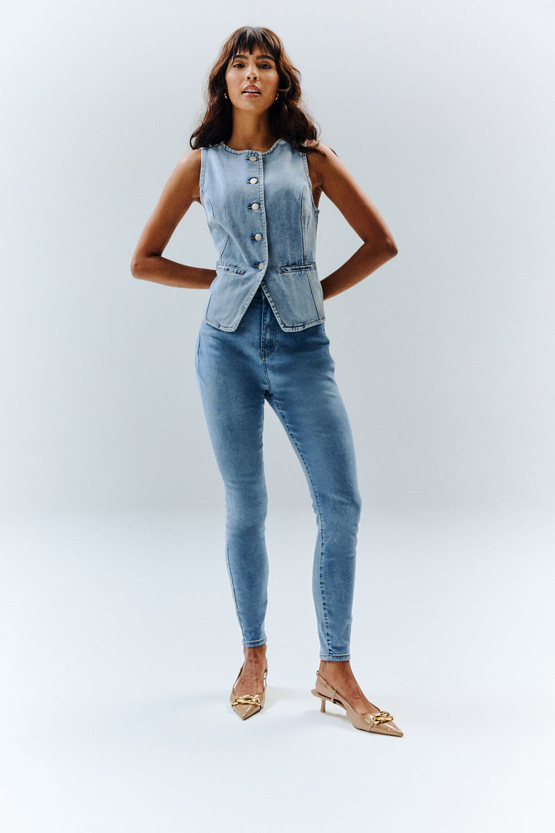 Denim Crew Neck Waistcoat