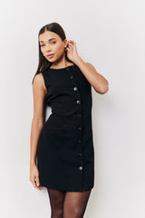 Black Tailored Button Through Mini Dress