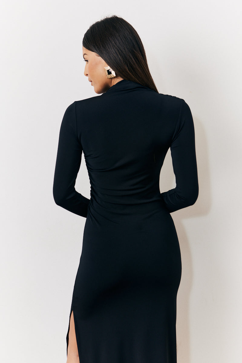 Draped High Neck Dress Black