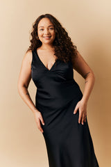 Black Satin Twist Back Maxi Dress