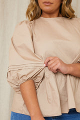 Cotton Puff Sleeve Tie Back Blouse