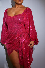Balloon Sleeve Drape Mini Dress