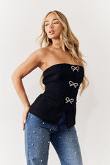 Black Boucle Bow Detail Bandeau Top