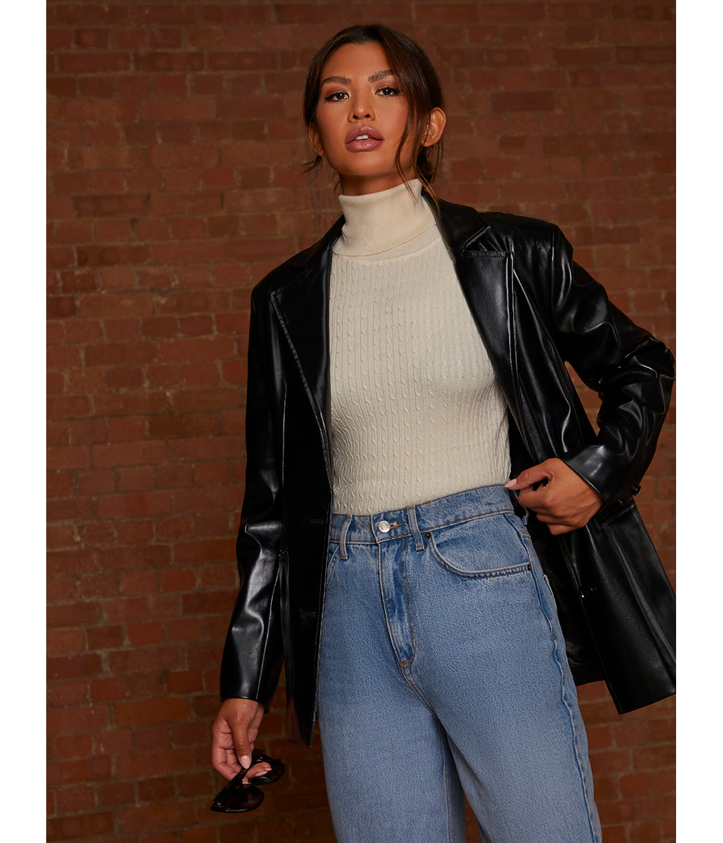 Chi Chi London Faux Leather Blazer in Black