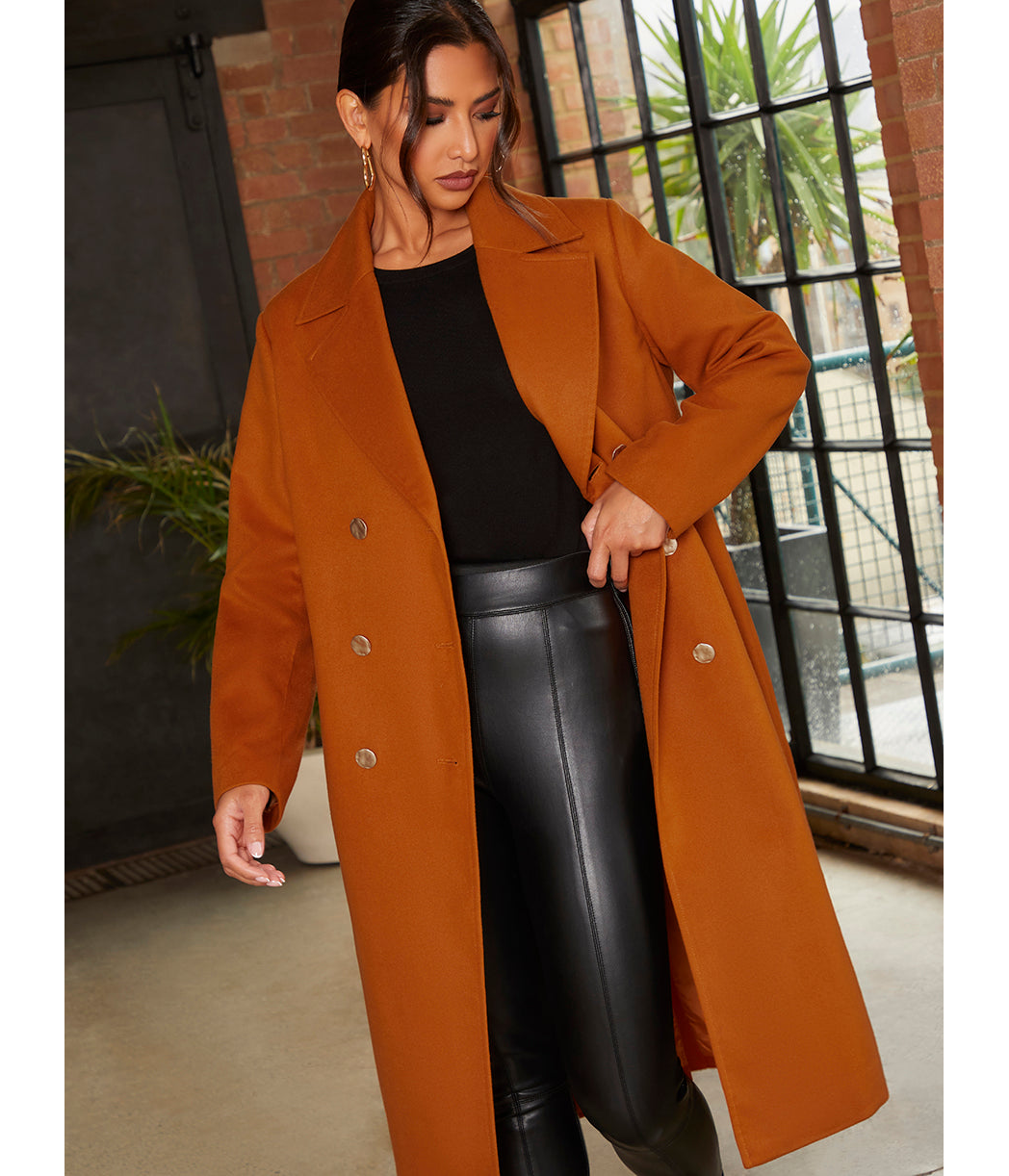 Chi Chi London Double Breasted Longline Coat in Orange