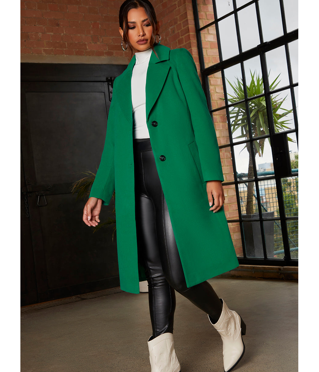 Chi Chi London Single Breasted Coat in Green