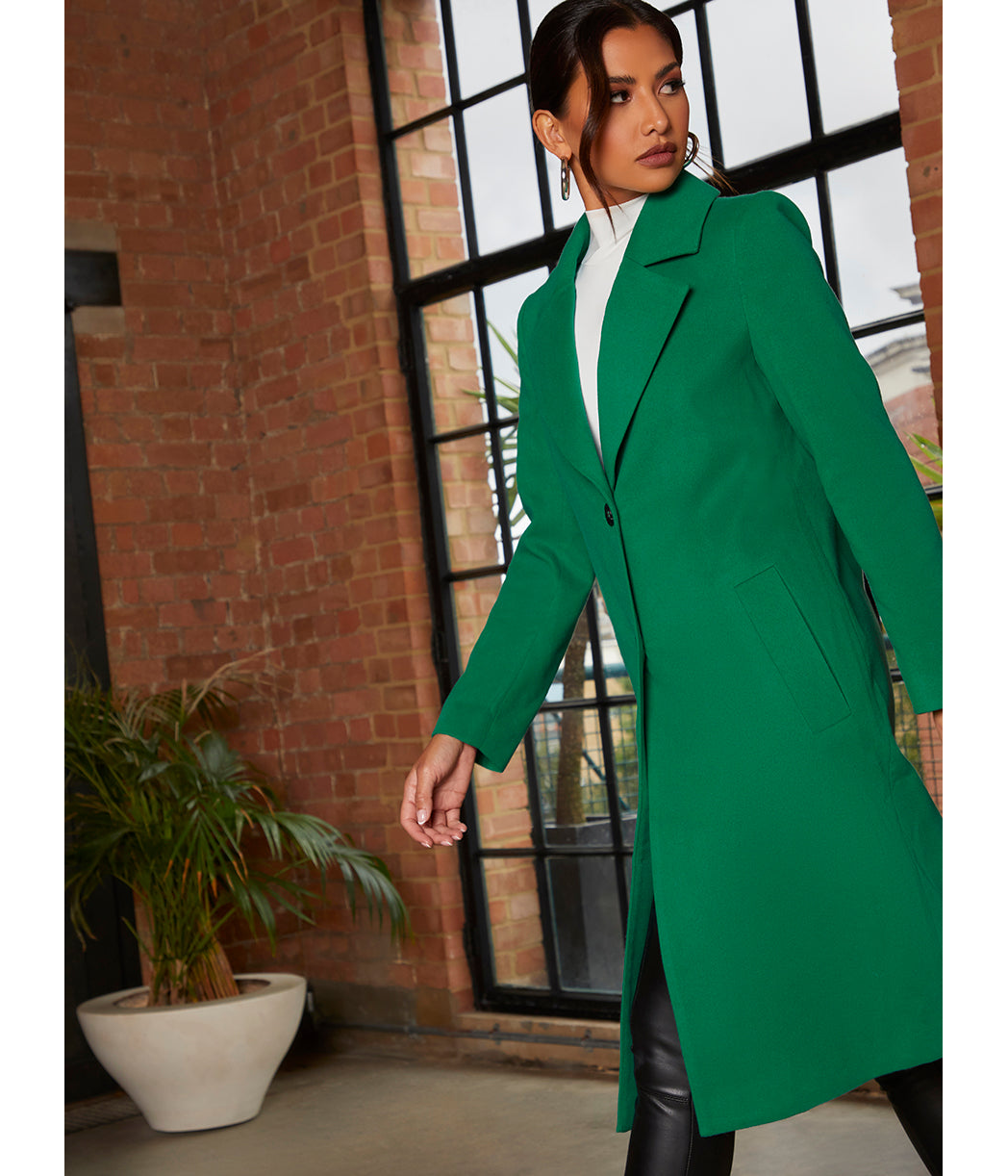 Chi Chi London Single Breasted Coat in Green