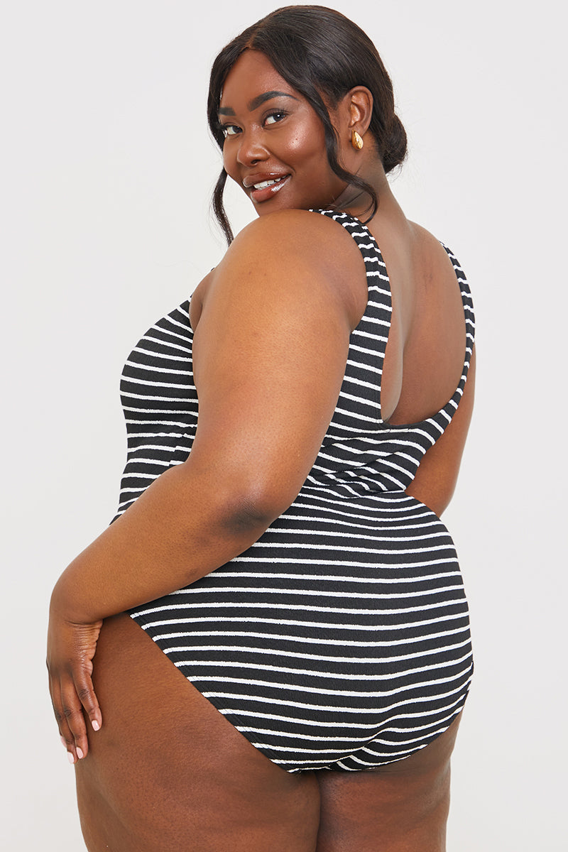 Control Crinkle Stripe Ring Detail Swimsuit