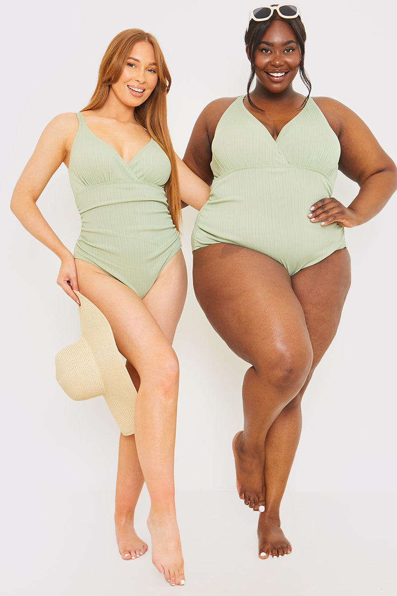 Control V-Neck Side Ruched Detail Swimsuit