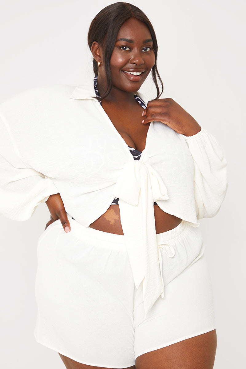Cropped Tie Front Co-Ord Shirt