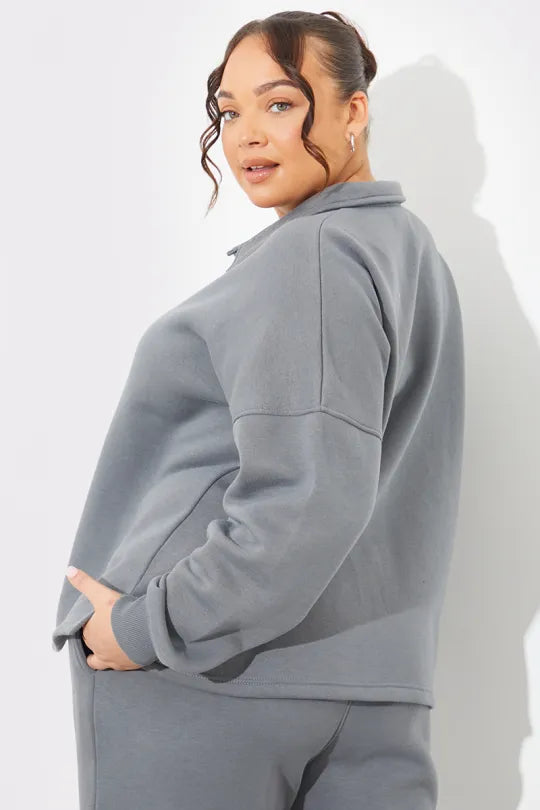 Collared Button Up Jersey Sweatshirt